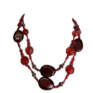 2 Layer Red Beaded‎ Women’s Necklace Fashion Jewelry Burgundy maroon